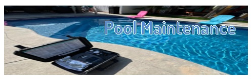 Pool maintenance equipment beside a sparkling swimming pool, emphasizing professional pool care services.
