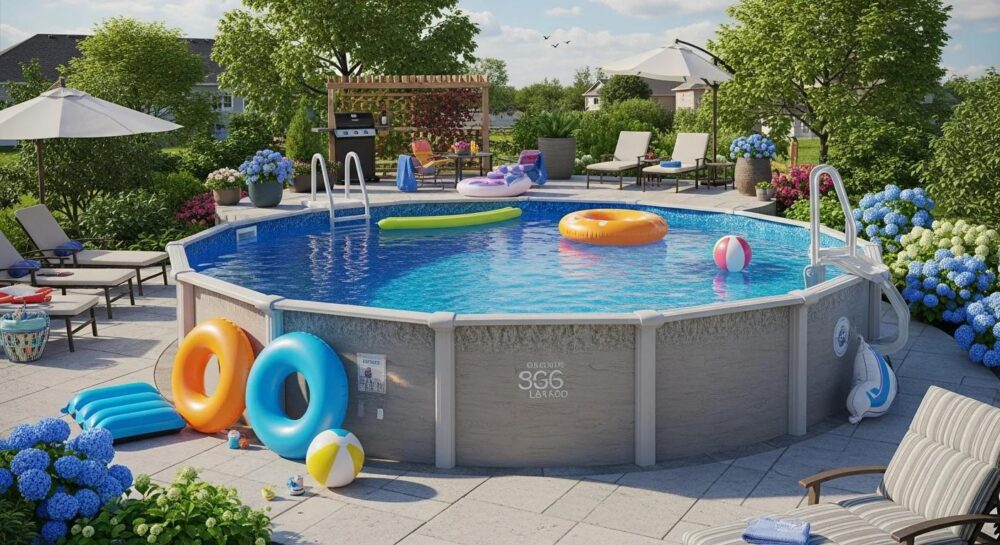 Family enjoying an above-ground pool in a Brookfield backyard