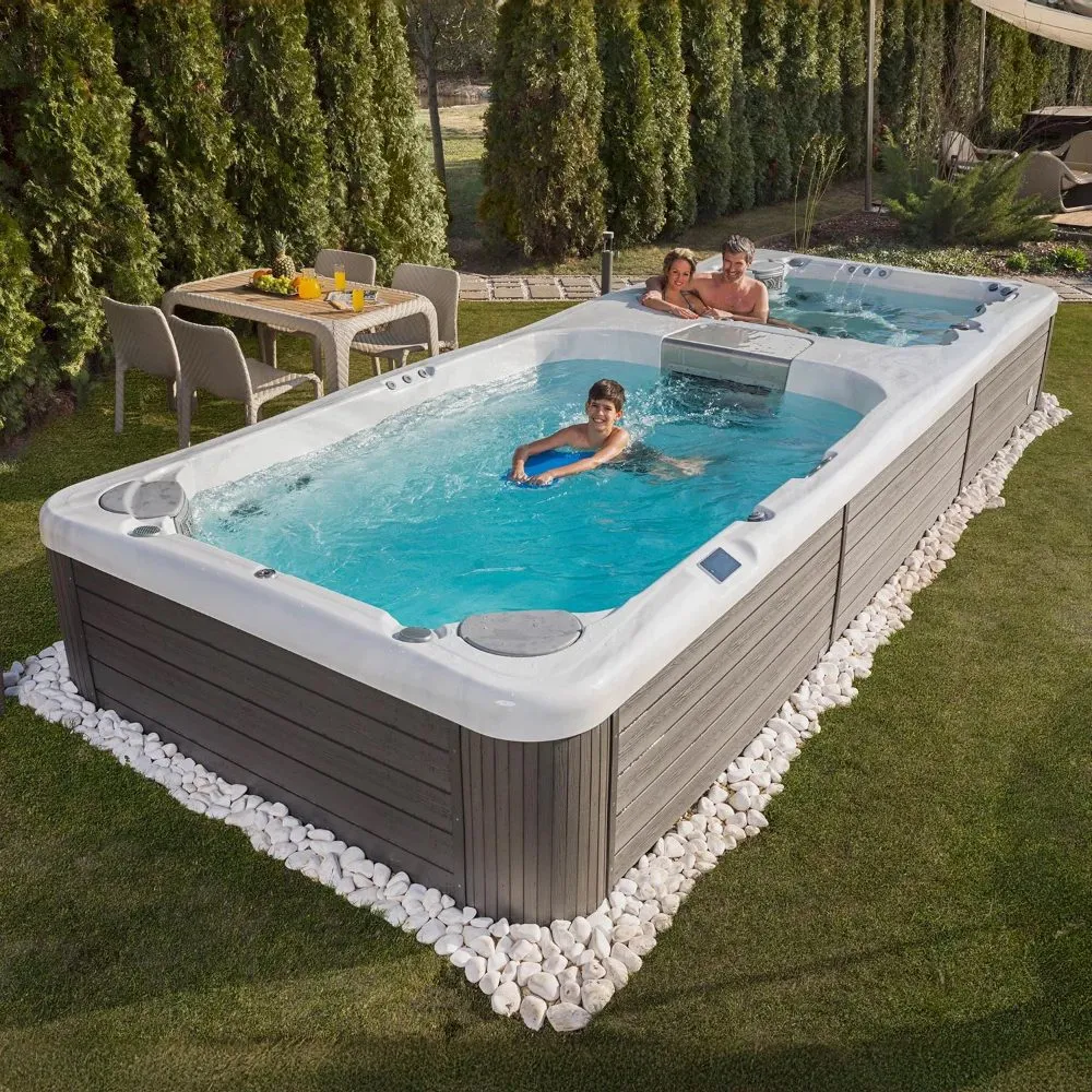 Family enjoying a swim spa, highlighting fitness and relaxation benefits