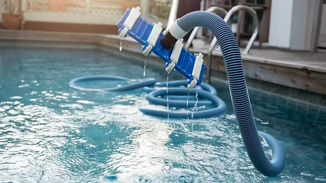 Pool service technician providing cleaning and maintenance services