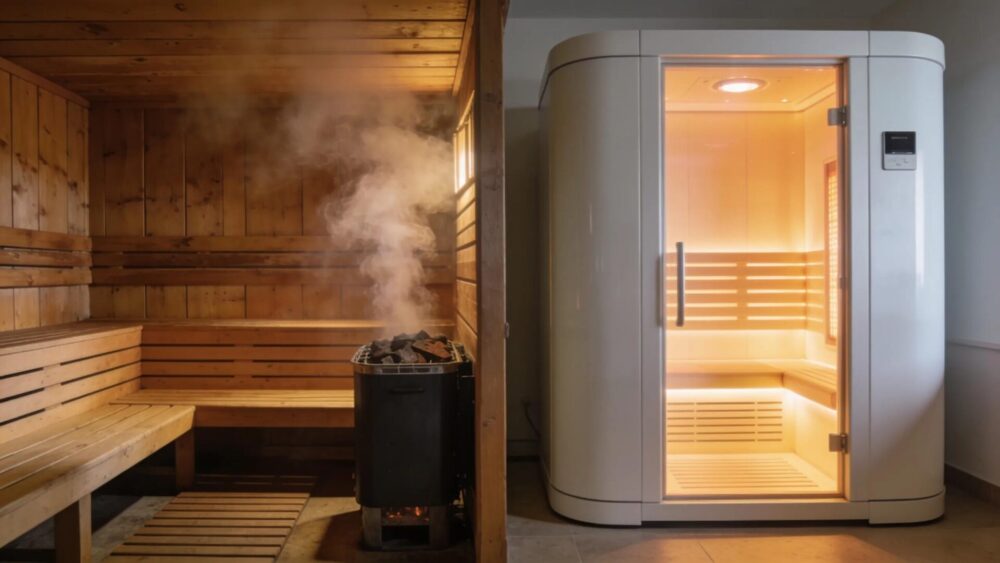Comparison of traditional and infrared saunas showcasing distinct features