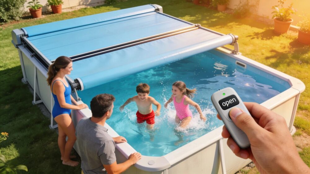 Automated pool cover enhancing safety and convenience for above-ground pools