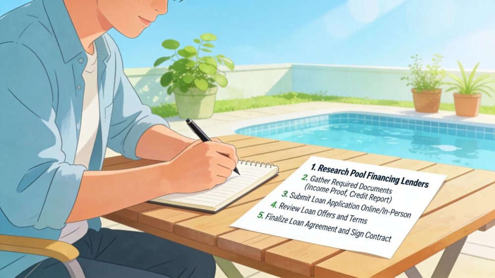 User-friendly visual representation of the pool financing application process in an outdoor environment