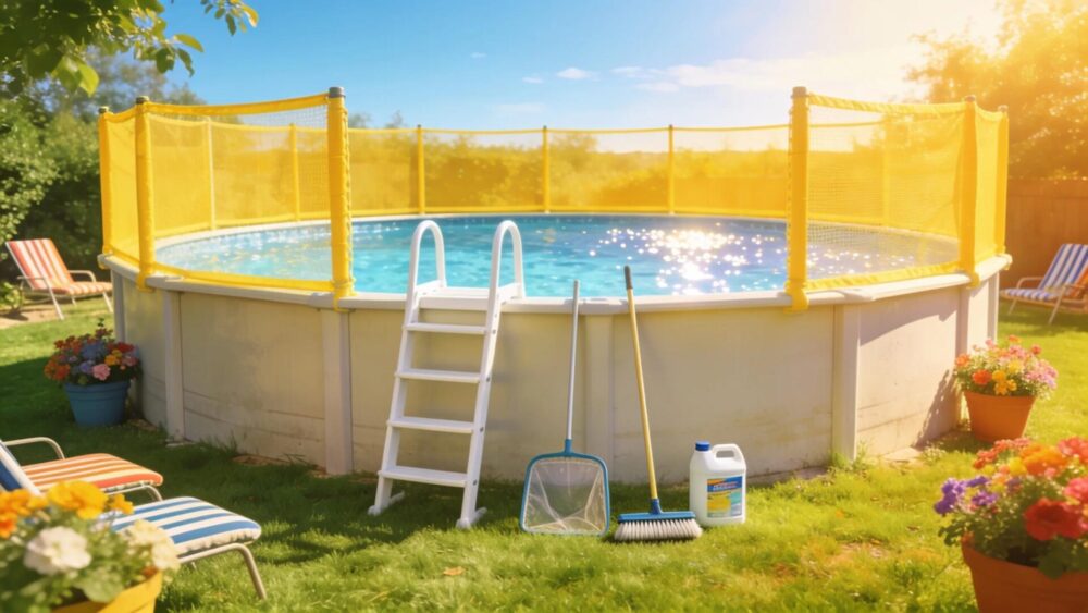 Inviting backyard pool scene highlighting essential above ground pool accessories