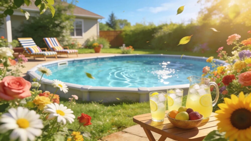Inviting above ground pool in a sunny Wisconsin backyard, showcasing outdoor leisure space