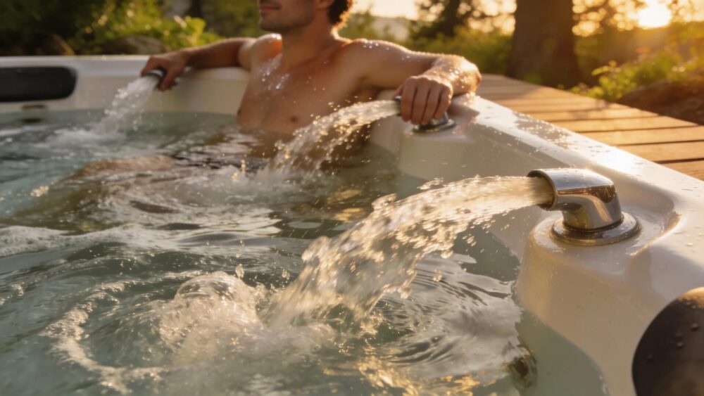 Hot tub showcasing active hydrotherapy jets providing relaxation and wellness benefits